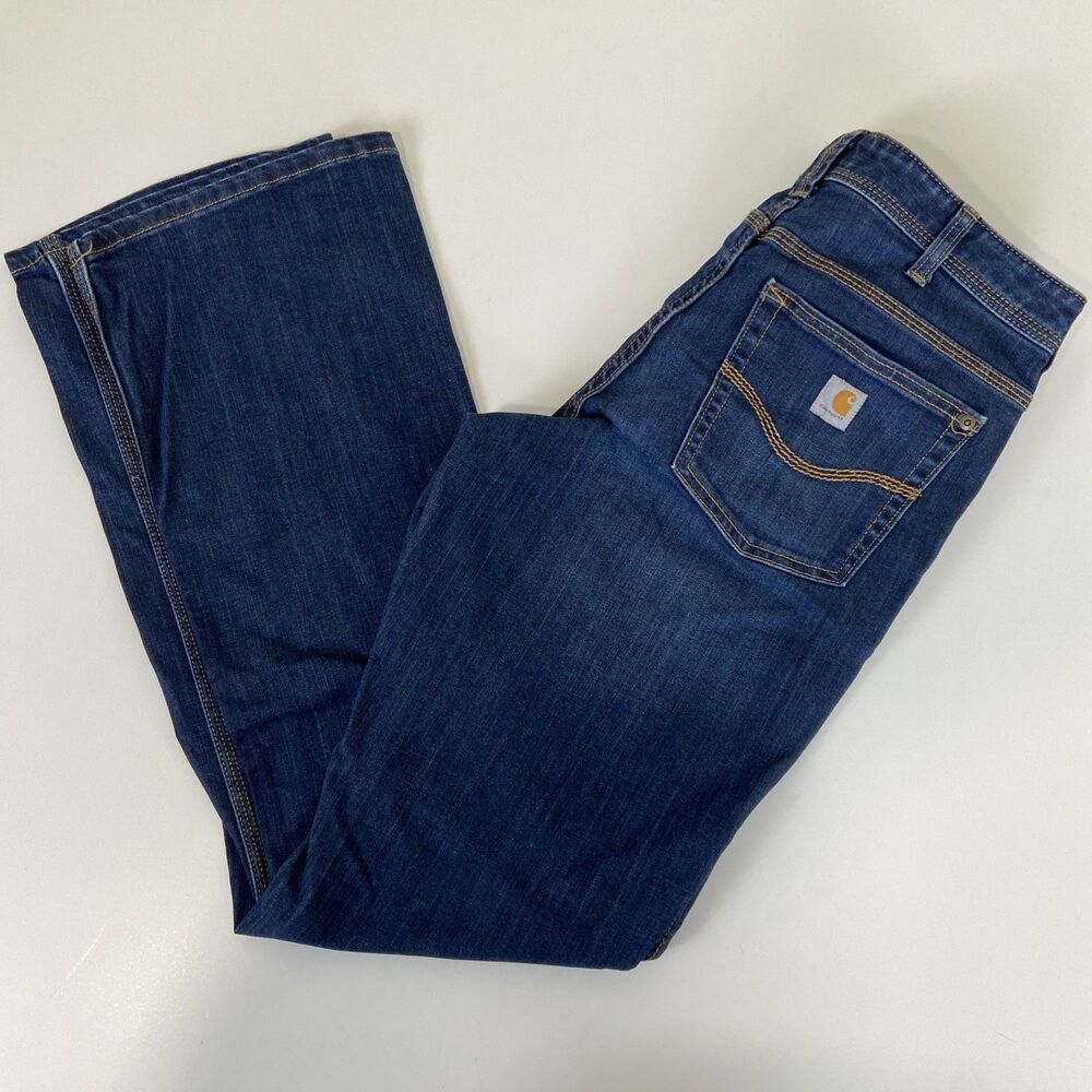 Carhartt Relaxed Fit Boot Cut Jeans Womens Size 8 Tall Dark Blue